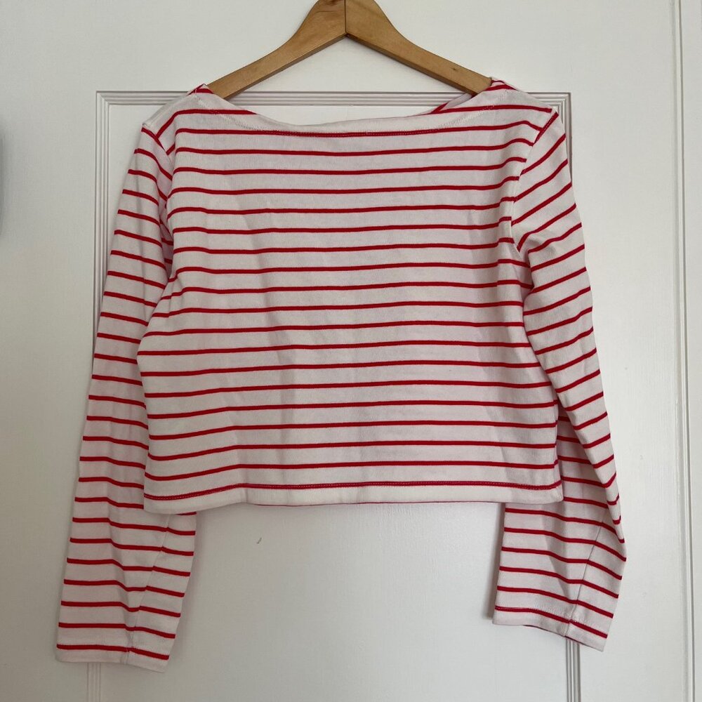 Cotton On Long Sleeve Boatneck Cropped Tee Red Stripe | Size Small - Picture 6 of 7